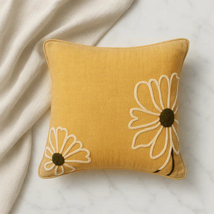 Slub-cotton Embroidered Cushion Cover, 40cm X 40cm (16" X 16")
