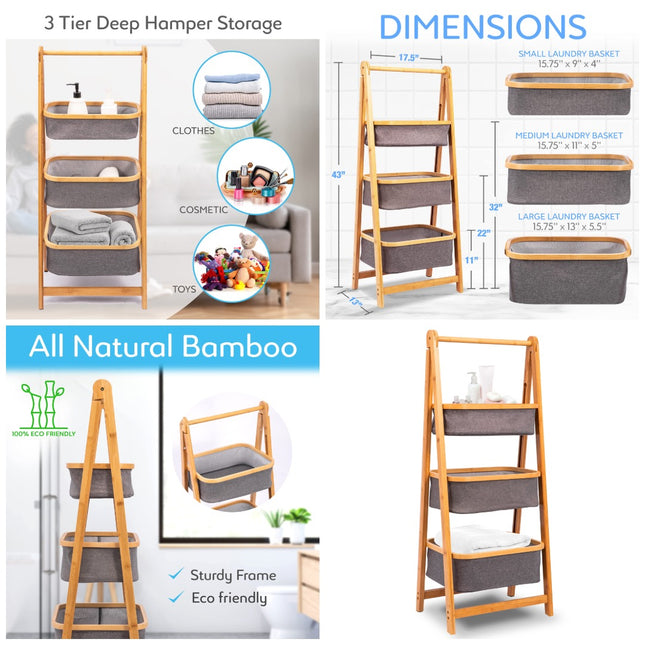 Bamboo Three Tier Folding Baskets
