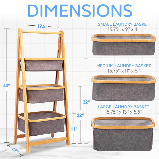 Bamboo Three Tier Folding Baskets