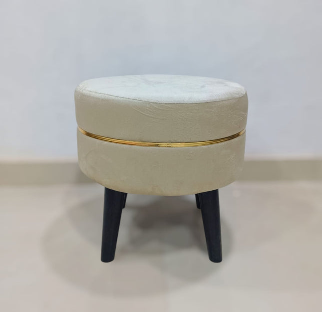 White Wooden Stool With Golden Patti