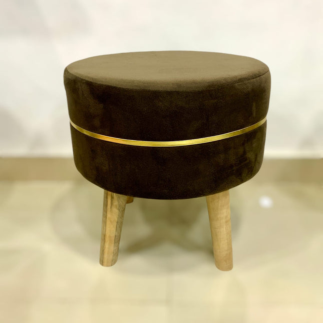 Brown Wooden Stool With Golden Patti